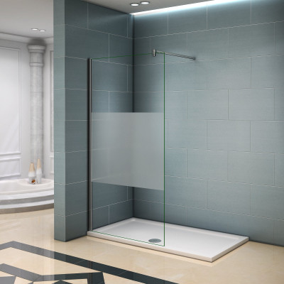 Paroi de douche 1200x2000x8mm  bande centrale dépoli walk in paroi de fixation  avec barre de fixation la pince 360 à 1400mm
