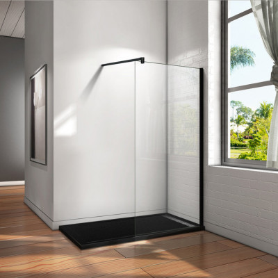 Paroi de douche 160x200cm en noire mat paroi  en 8mm verre anticalcaire livré avec une barre de fixation 140cm en noire mat