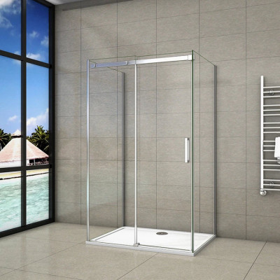 Porte de douche 110 x 80 x 80 x 195 cm forme en U porte de douche coulissante et 2 parois en 8mm verre anticalcaire