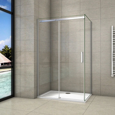 Porte de douche 130x90x195cm en verre anticalcaire  Porte de douche installation d'angle