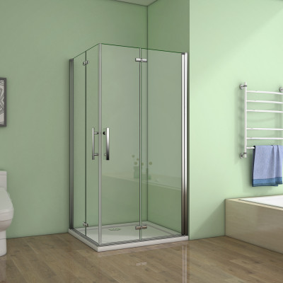Porte de douche 110x110x185cm 2 portes de douche pivotante et pliante verre anticalcaire
