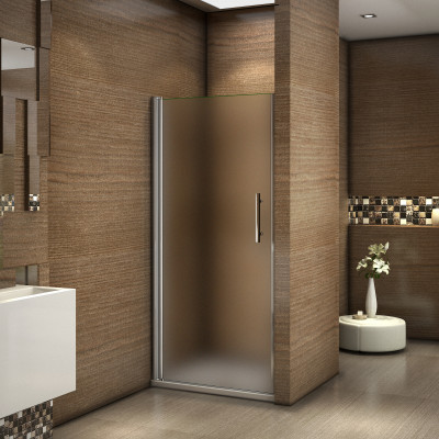Porte de douche pivotante 100x187cm en verre sablé et anticalcaire installation en niche