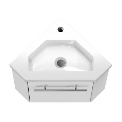 Meuble sous vasque moderne, d'angle à suspendre avec lavabo Blanc 40 cm