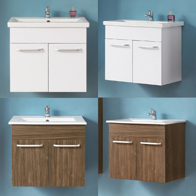 Meuble sous vasque, à suspendre avec lavabo céramique, blanc 60 cm