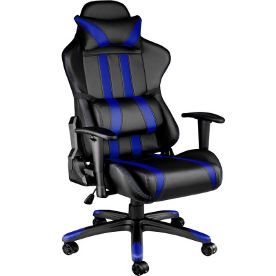 Fauteuil de bureau chaise siège sport gamer avec coussin de tête et lombaires noir/bleu 08_0000358