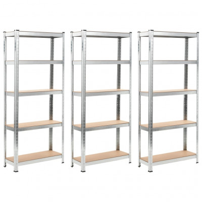 Lot de 3 étagères de rangement charge lourde robuste atelier garage outils acier galvanisé et MDF 172 cm argenté 02_0000719