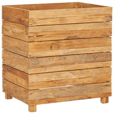 Jardinière lit surélevé plantes fleurs jardin 50 x 40 x 55 cm bois de teck recyclé et acier 02_0000938