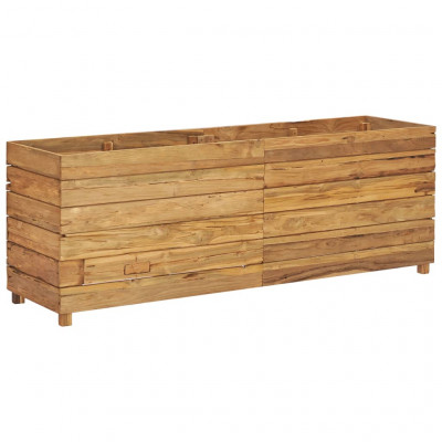 Jardinière lit surélevé plantes fleurs jardin 150 x 40 x 55 cm bois de teck recyclé et acier 02_0000913