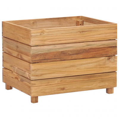 Jardinière lit surélevé plantes fleurs jardin 50 x 40 x 38 cm bois de teck recyclé et acier 02_0000937