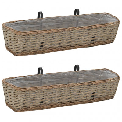 Lot de 2 jardinières de balcon osier avec doublure de PE 80 cm marron 02_0000886