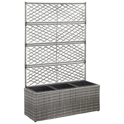 Jardinière lit surélevé plantes fleurs jardin en treillis 3 pots 83 x 30 x 130 cm résine tressée gris 02_0001261