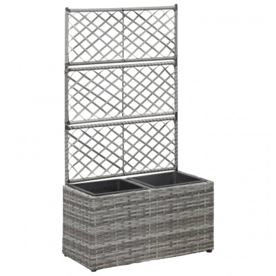 Jardinière lit surélevé plantes fleurs jardin en treillis 2 pots 58 x 30 x 107 cm résine tressée gris 02_0001259