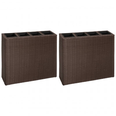 Lot de 2 jardinières lit surélevé plantes fleurs jardin et 4 pots résine tressée marron 02_0001361
