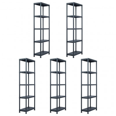 Étagères de rangement 5 pièces 125 kg 60 x 30 x 180 cm plastique noir 02_0000673