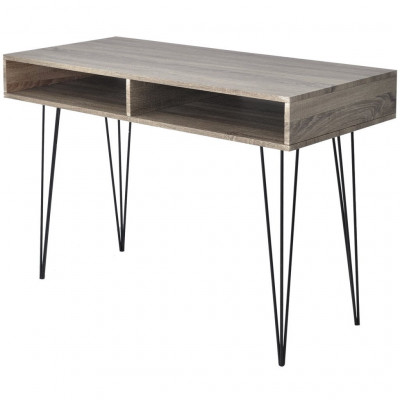 Bureau table meuble travail informatique avec 2 compartiments gris 0502061/2