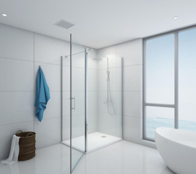 Porte de douche pivotante ouverture totale pour paroi Concerto Walk profilé argent satiné 2000 x 800 mm
