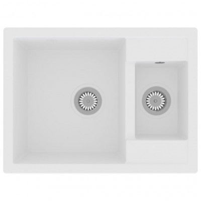 Évier de cuisine deux lavabos trou de trop-plein 58 x 44 cm granit blanc 02_0004378