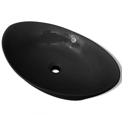 Lavabo salle de bain ovale avec trop plein 59 cm céramique noir 02_0002484