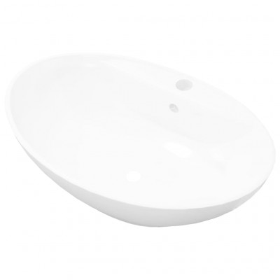 Lavabo vasque salle de bain ovale 58,5 cm avec trou de robinet céramique blanc 02_0002482