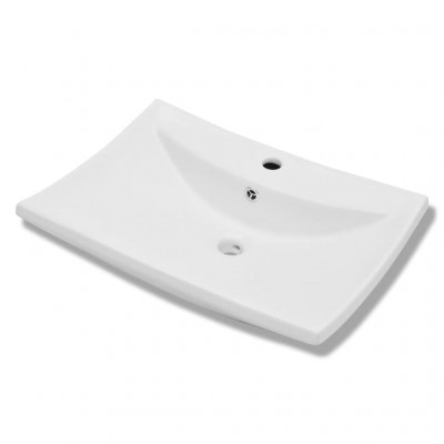 Lavabo vasque salle de bain luxueuse 60 x 44 cm céramique rectangulaire avec trop plein céramique blanc 02_0002488
