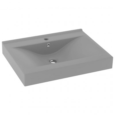 Lavabo avec trou de robinet vasque à poser de toilette lave-mains de salle de bain cuisine maison intérieur 60 x 46 cm céramique gris clair mat 02_0002768