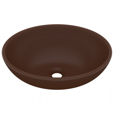 Lavabo ovale de luxe vasque à poser de toilette lave-mains de salle de bain cuisine maison intérieur 40 x 33 cm céramique marron foncé mat 02_0002671