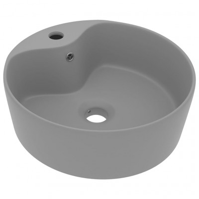 Lavabo de luxe avec trop-plein vasque à poser de toilette lave-mains de salle de bain salle cosmétique maison 36x13 cm céramique gris clair mat 02_0002779