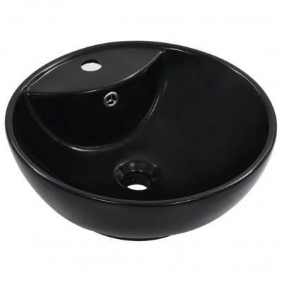 Lavabo avec trop-plein lave-mains vasque à poser monter salle de bain intérieur salle d'eau cabine de toilette maison 46,5 x 18 cm céramique noir 02_0002613