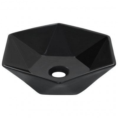 Lavabo lave-mains vasque à poser monter salle de bain intérieur salle d'eau cabine de toilette maison 41 x 36,5 cm céramique noir 02_0002623