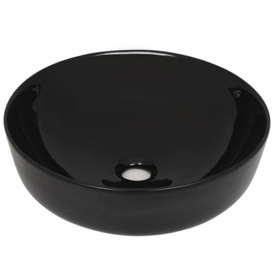 Lavabo rond diamètre 41,5 cm vasque salle de bain toilette céramique noir 02_0002536