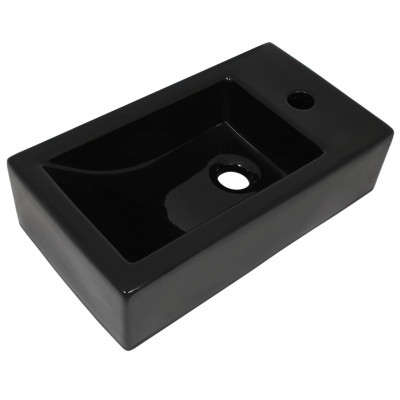 Vasque avec trou de robinet 46 x 25,5 cm lavabo toilette céramique noir 02_0002542
