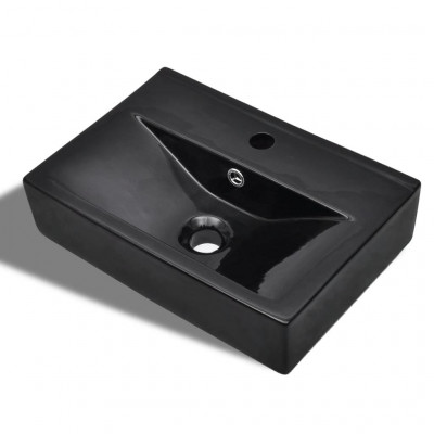 Vasque à trou de trop-plein/robinet pour salle de bain 46,5 x 32 cm céramique noir02_0002508