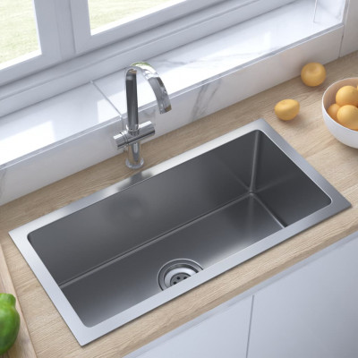 Evier de cuisine fait à la main maison intérieur lavabo de salle de bain 60 x 30 cm acier inoxydable argenté 02_0002455