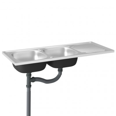 Evier de cuisine à double lavabo evier encastré lavabo de cuisine lavabo encastré maison intérieur argenté 120 x 50 cm acier inoxydable 02_0002433