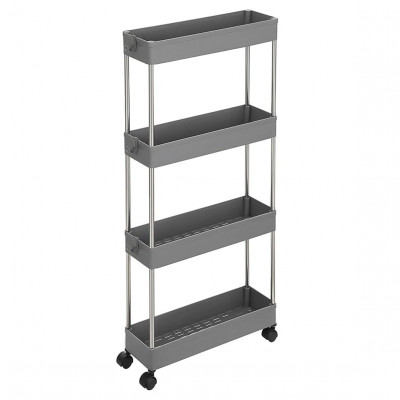 Chariot de rangement mobile sur 4 niveaux étagère sur roulettes pour salle de bain cuisine petit espace 40 x 13 x 86 cm gris 12_0003491