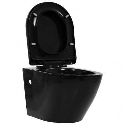 Toilette suspendue au mur sans rebord céramique cuvette noir 02_0003588