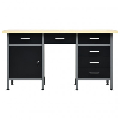 Etabli noir 160 cm avec tiroirs acier table de travail bricolage outils gris noir 02_0003679