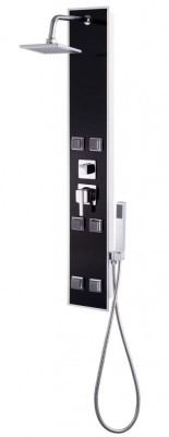 Panneau de douche pomme de douche robinet verre acier inoxydable 120 cm noir 02_0003432