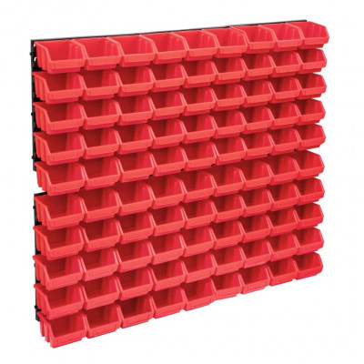Kit de bacs de stockage et panneaux muraux 96 pièces boîte d'empilage système de stockage d'outils garage atelier de bricolage rouge et noir 02_0003854