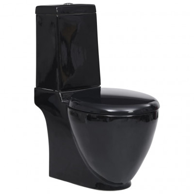 Toilette en céramique ronde écoulement d'eau double chasse au fond noir 02_0003561