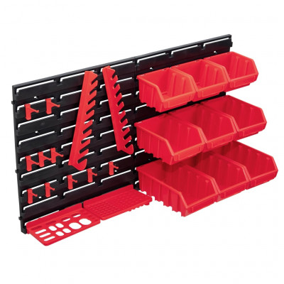 Kit de bacs de stockage et panneaux muraux 34 pièces boîte d'empilage système de stockage d'outils garage atelier de bricolage rouge et noir 02_0003849