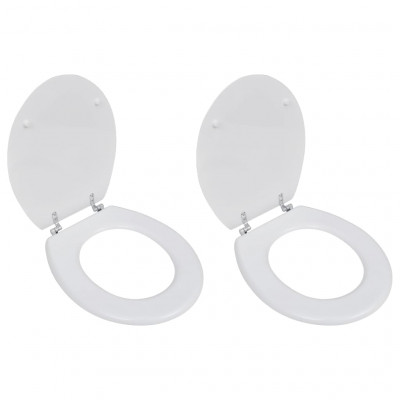 Lot de deux sièges abattants WC avec couvercles MDF blanc 02_0002944