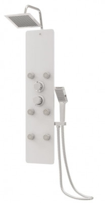 Panneau de douche pomme de douche robinet verre acier inoxydable 130 cm blanc 02_0003436