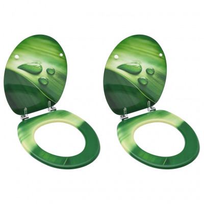 Lot de deux sièges abattants WC avec couvercles MDF vert gouttes d'eau 02_0002975