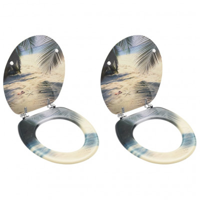 Lot de deux sièges abattants WC avec couvercles MDF design de plage 02_0002978