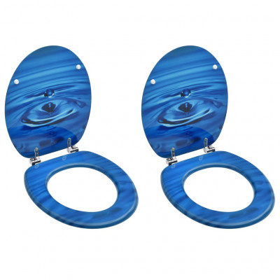 Lot de deux sièges abattants WC avec couvercles fermeture en douceur MDF bleu gouttes d'eau 02_0002974
