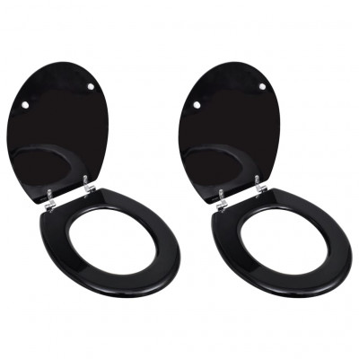 Lot de deux sièges abattants WC avec couvercles MDF Noir 02_0002945