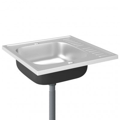 Jeu d'évier de cuisine et égouttoir argenté 60 x 60 cm acier inoxydable 02_0002426