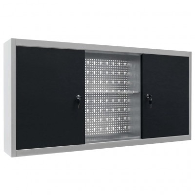 Armoire à outils murale armoire de rangement cabinet à outils organisateur d'outils stockage d'outils marteaux pinces métal 120 cm gris et noir 02_0003809