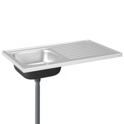 Jeu d'évier de cuisine et égouttoir évier encastré lavabo de cuisine maison intérieur argenté 100 cm acier inoxydable 02_0002432